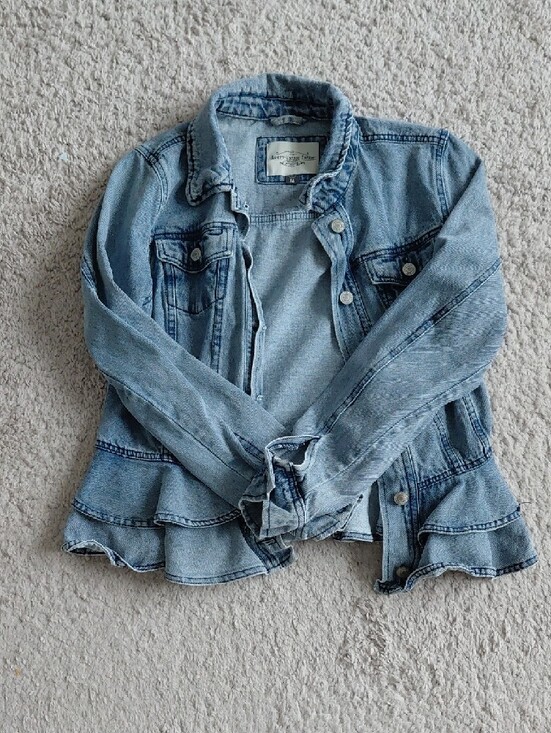 Ashley Vintage Charm Jackets & Blazers - Ashley Vintage Charm Light Blue Denim Jacket with Ruffle Hem